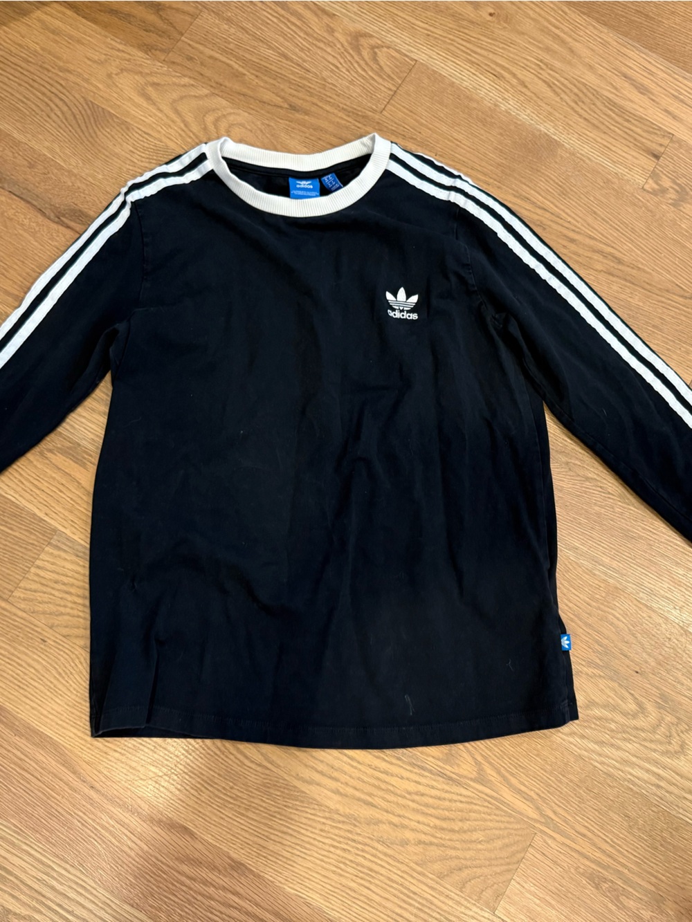 adidas Black Long-Sleeve Tee with White Stripes